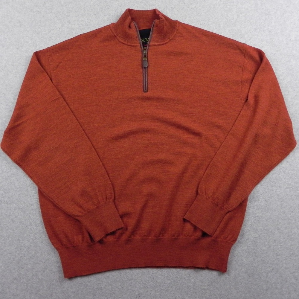 Orvis Sweater Mens 2XL XXL Wool 1/4 Zip Pullover Knit Mock Neck Long Sleeve